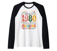 46 Year Old Made in 1980 Retro Floral 46th Birthday Women Raglan Baseball Tee