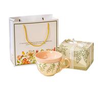 460ml/15.5oz ceramic large-capacity coffee cups and saucers rustic green lily cups-retro powder box