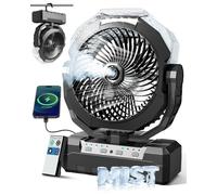 460ml Large Tank Portable Misting Fan, 24000mAh Rechargeable Battery Powered Camping Fan with 2 Meters Spray, Light & Remote for Indoor, Outdoor, Patios, Travel, Jobsite Beach Summer Essentials, Black