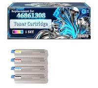 46861308 46861307 46861306 46861305 Toner Cartridge Compatible for Okidata OKI C834dnw C834nw C844dnw Printers, With Chip Large Capacity 20000 Pages (4-Pack BK/C/M/Y)