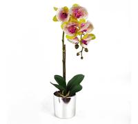 46cm Artificial Orchid Harlequin Pink with Silver Pot Leaf Pink One Size