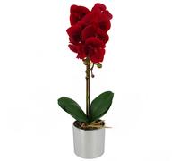 46cm Artificial Orchid Red with Silver Pot Leaf Red One Size