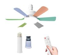 46cm Ceiling Fan Light Bulb Bayonet Fitting, Ceilings Fans with Light & Remote Control, Ceiling Fans Lights Dimmable, E27/B22 Ceilings Lamp with 6 Blade, 3 Speed Timing (B22-colorful+Extension rods)