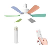 46cm Ceiling Fan Light Bulb Bayonet Fitting, Ceilings Fans with Light & Remote Control, Ceiling Fans Lights Dimmable, E27/B22 Ceilings Lamp with 6 Blade, 3 Speed Timing (E27-colorful+Extension rods)