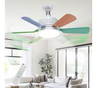 46cm Ceiling Fans with Lights Children's Room, Threaded Base E27 Fan Ceiling Light Dimmable, Small Fan Lights Ceiling for Bedroom 3 Speeds 3 Colours, Timed Silent Study 30w-Multicolor