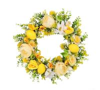 46cm Lemon Artificial Flower Wreath, Bright Yellow Hanging Decoration for Door Wall Window, Easy Clean Garden Ornament