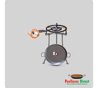 46cm Spanish Polished Steel Paella Pan & 40cm Gas Burner Kit - Folding Tripod
