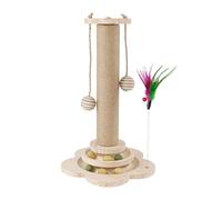 46cm Tall Cat Scratching Post for Indoor Small to Medium-sized Cats, Kitten, Cats Scratcher Wooden Multifunctional with Natural Sisal, Interactive Track Ball, Scratch Post & 28CM Sturdy Non-Slip Base