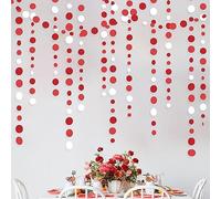 46Ft Red White Circle Dots Garland Party Decorations Red Hanging Paper Polka Dots Streamer for Valentine's Day Graduation Birthday Wedding Bridal Baby Shower Anniversary Christmas Party Decoration