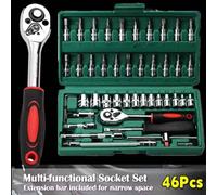 46Pc 1/4 Inch Drive Ratchet Socket Set Wrench Set With Sockets Metric Hex Bit Socket Set Repair Handing Tool Kits For Home Auto