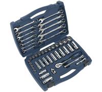 46pc PREMIUM Deep Socket & Ratchet Handle Set - 3/8" Square Drive 6 Point Metric Loops Multi One Size