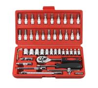 46PCS 1/4" Drive Socket & Tool Sets, Ratchet Wrench Set with Bit Socket Kit, Metric with Extension Bars Quick Release Reversible Ratchet for DIY, Car Repair, Household(Red)