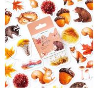46pcs Autumn Theme Stickers, Autumn Leaves Animals Maple Leaf Mushroom Stickers for Autumnal Decorations, Scrapbooking, Decorating Various Items, Waterproof, Autumnal, Square, Sticker