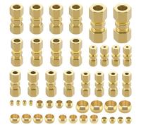 46pcs Brass Compression Tube Pipe Fittings Assortment Kit, Taiidaues 1/8" 3/16" 1/4" 5/16" 3/8" 1/2" OD Compression Union Connector & Compression Sleeves Ferrules