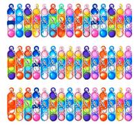 46Pcs Bulk Pop Keyring Mini Push Pop Keychain, Fidget Keyring Party Bag Fillers for Kids Classroom Prizes, Silicone Sensory Keychain for Adults Kids