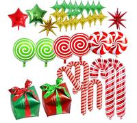 46Pcs Christmas Balloons Decoration Set,Candy Cane Swirl Balloon Gift Box Mylar Foil Balloons Red Green Balloons for Birthday and Candies Theme Party Decorations