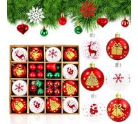 46pcs Christmas Baubles, Ø 3-6cm Shatterproof Christmas Tree Ornaments Balls, Red & White & Green Baubles Set, Xmas Tree Decorations for Indoor Outdoor