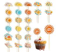 46pcs Here Comes The Sun Cupcake Toppers, 23 Patterns Sun Cupcake Toppers Single-Sided Printing Here Comes The Son Cupcake Toppers for Sun Themed Birthday Party Baby Shower Party Decoration