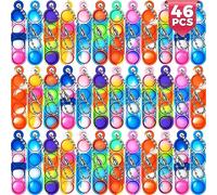 46Pcs Pop Keyring It Fidget Toys Pack Party Bag Fillers for Kids, Poppet Keyring Christmas Eve Box Stocking Fillers Game Prizes Kids Valentines Birthday Party Favour Gifts Sensory Toys for Girls Boys