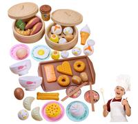 46Pcs Pretend Play Food Sets for Kids, Chinese Breakfast Dim Sum Set Role Play Kitchen Accessories with Steam Buns Food Cooking Toys Role Toys for Kids Ages 3+