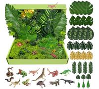 46PCS Rainforest Animals Figures Toys Set,Model Tress Kit Diorama Project Supplies Include Lizards Mouse Frog Snake Insects,Diorama Plants Grass Mini Fake Miniature Trees Moss for Building Model