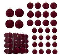 46Pcs Velvet Christmas Baubles, Flocked Plastic Shatterproof Xmas Balls, Christmas Tree Decoration, Balls Ornaments for Home and Holiday Party Decor (Claret)