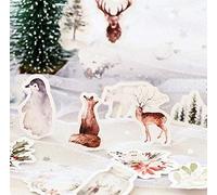 46Pcs Winter Forest Small Animals Paste Mini Paper Sticker Package Diary Decoration Sticker Album Scrapbooking and Stamping Arts and Crafts