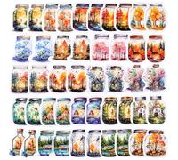 46PCS World in Bottle Stickers, Ins Style Aesthetic Scenery Cute Cartoon Stickers, Vinyl Waterproof PVC Graffiti Decals for Bottles, Guitars, Adults, Children, Teenagers