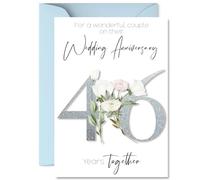 46th Anniversary Card for Women Men - Fancy Floral Flowers - Happy 46 Year Anniversary Card for Wife Husband Companion Boyfriend, A5 Wedding Anniversaries Greeting Cards