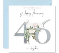 46th Anniversary Card for Women Men - Fancy Floral Flowers - Happy 46 Year Anniversary Card for Mum Dad Grandad Nanny, 145mm Wedding Anniversaries Greeting Cards