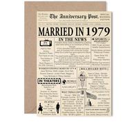 46th Anniversary Card for Women Men - Newspaper Married in 1979 - Happy 46 Year Wedding Anniversary Card for Partner Husband Wife Companion, 5x7 Inch Anniversaries Greeting Cards