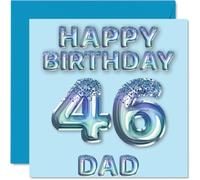 46th Birthday Card for Dad, Blue Glitter Party Balloons