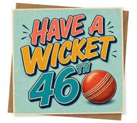 46th Birthday Card for Her, Have a Wicket, Cricket Pun | Punny cricket-themed birthday card for her 46th, featuring the bold message “Have A Wicket 46th” on blue.