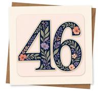 46th Birthday Card for Her, Navy Floral 46 with Blush | Stylish 46th birthday card for her featuring a bold navy “46” filled with blush floral sprigs.
