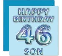 46th Birthday Card for Son - Blue Glitter Party Balloons - Happy Birthday Cards for 46 Year Old Son from Mum Dad Parents, 145mm Bday Greeting Cards Gift