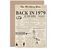 46th Birthday Card for Women Men - Newspaper Back in 1979 - Happy 46 Birthday Cards for Dad Son Nephew Sister Cousin Auntie, 5x7 Inch Bday Greeting Cards