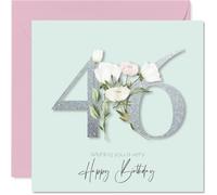 46th Birthday Cards for Women - Fancy Floral Flowers - Happy Birthday Card for 46 Year Old Woman Niece Daughter Cousin Sister, 145mm Bday Greeting Cards