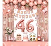 46th Birthday Decorations for Women Girls, Happy 46 Birthday Decorations for Her, Rose Gold Birthday Party Supplies with Banner, Number Balloons, Fringe Curtains, Hanging Swirls