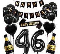 46th Birthday Decorations Set Women and Men, Black Gold 46 Birthday Decoration Balloon, 46th Birth Party Supplies Including Banner, Shoulder Strap and Wine Bottle Balloon