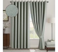 (46x54inch, Sage Green) 100% Blackout Linen Curtains 185GSM Triple Layer Technology
