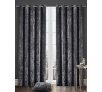 (46x72", Charcoal) Kampala Hill Crushed Velvet Fully Lined Eyelet Curtains Ring Top Curtain Pair