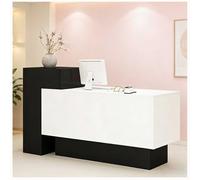 47-63" Reception Desk w/Lockable Drawers, Modern Front Table Reception Room Table w/Cable Grommet, Open Shelves,Retail Checkout Counter for Lobby Salon Home Office Desk,F Left,51”x20”x43”