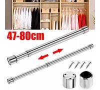 47-80cm Extendable Stainless Steel Wardrobe Rail Adjustable Hanging Rod UK