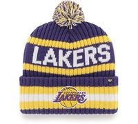 47 Bering Stripe Fashion Cuff Beanie Hat with Pom - NBA Premium Cuffed Winter Knit Cap, Los Angeles Lakers Gold Yellow/Purple, One size