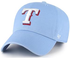 47 Brand MLB Alternate Color Primary Logo Clean Up Adjustable Baseball Cap Hat, Adult One Size Fits All, Texas Rangers, One Size