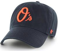 47 Brand MLB Black Team Color Primary Logo Clean Up Adjustable Baseball Cap Hat, Adult One Size Fits All, Baltimore Orioles, One size