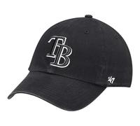 47 Brand MLB Black White Outline Primary Logo Clean Up Adjustable Baseball Cap Hat, Adult One Size Fits All, Tampa Bay Rays, One size