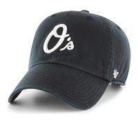 47 Brand MLB Black White Primary Logo Clean Up Adjustable Baseball Cap Hat, Adult One Size Fits All, Baltimore Orioles, One size