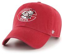 47 Brand MLB Cooperstown Primary Logo Clean Up Adjustable Baseball Cap Hat, Adult One Size Fits All, Cincinnati Reds Red, One size
