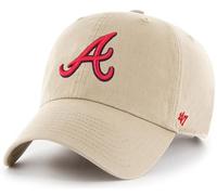 47 Brand MLB Khaki Primary Logo Clean Up Adjustable Strap Baseball Dad Hat Cap, Adult One Size Fits All, Atlanta Braves, One size